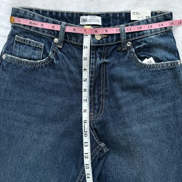 ZARA High Rise Full Length Flare Blue Jeans--6 - Picture 13 of 14